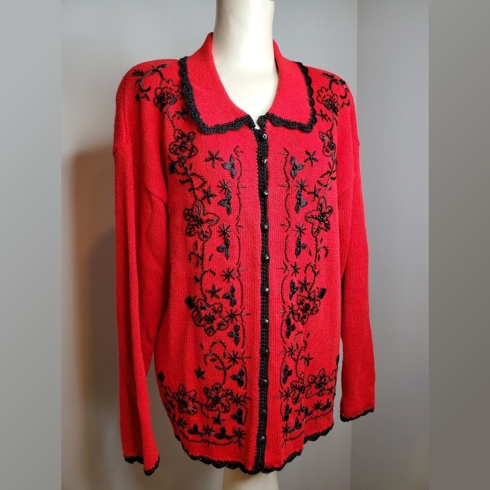 Yarnworks Beaded Christmas Sweater Cardigsn